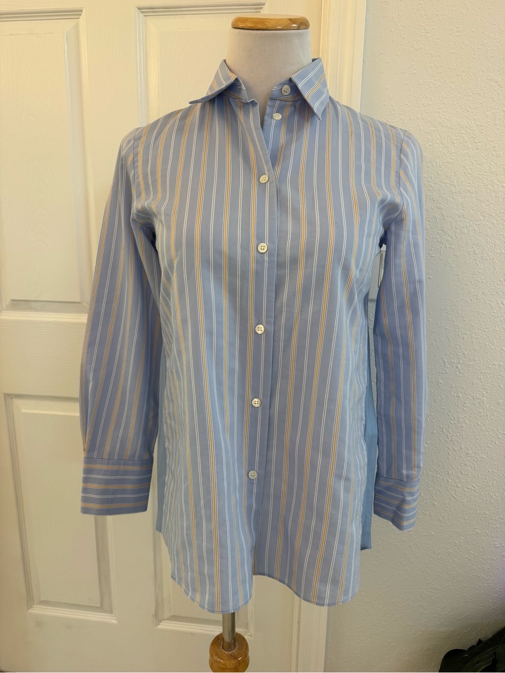 Sandro Paris Light Blue Vertical Multi-Stripe Button-Down Shirt 0